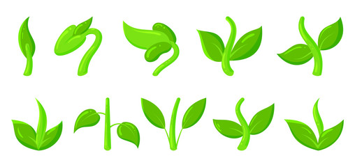Spring green grass sprout plant cartoon icon set