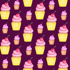 watercolor seamless pattern of cakes