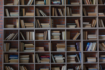 View of shelves with books in library