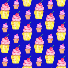 watercolor seamless pattern of cakes