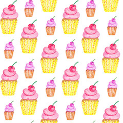 watercolor seamless pattern of cakes