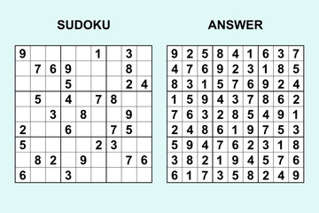 Vector sudoku with answer 307. Puzzle game with numbers.