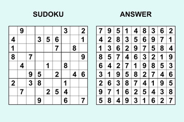 Vector sudoku with answer 308. Puzzle game with numbers.