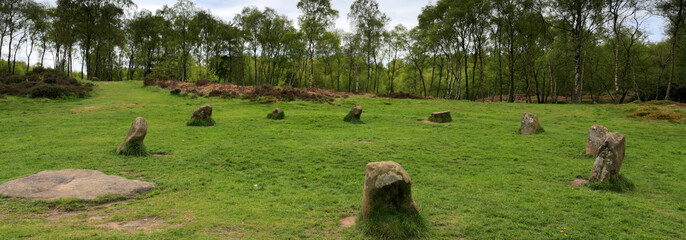 9 Ladies Stone Circle, Stanton Moor, Peak District National Park, Derbyshire, England, UK