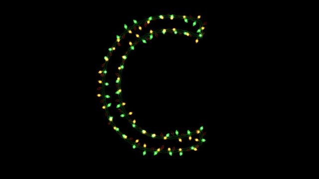 Blinking Christmas lights typeface with separate alpha channel, the character  C