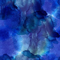 Vector Watercolor Background, Blue Color, Seamless Pattern Template.