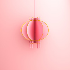 Happy Chinese new year banner, pink and gold lantern lampion paper cut. Design creative concept of china festival celebration gong xi fa cai. Copy text space area. 3D rendering illustration.