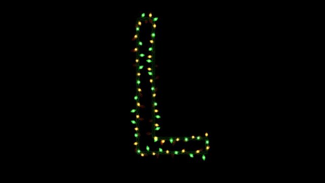 Blinking Christmas lights typeface with separate alpha channel, the character  L