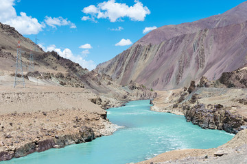 Ladakh, India - Jun 28 2019 - Indus River view from Between Alchi and Rizong Monastery in Ladakh,...