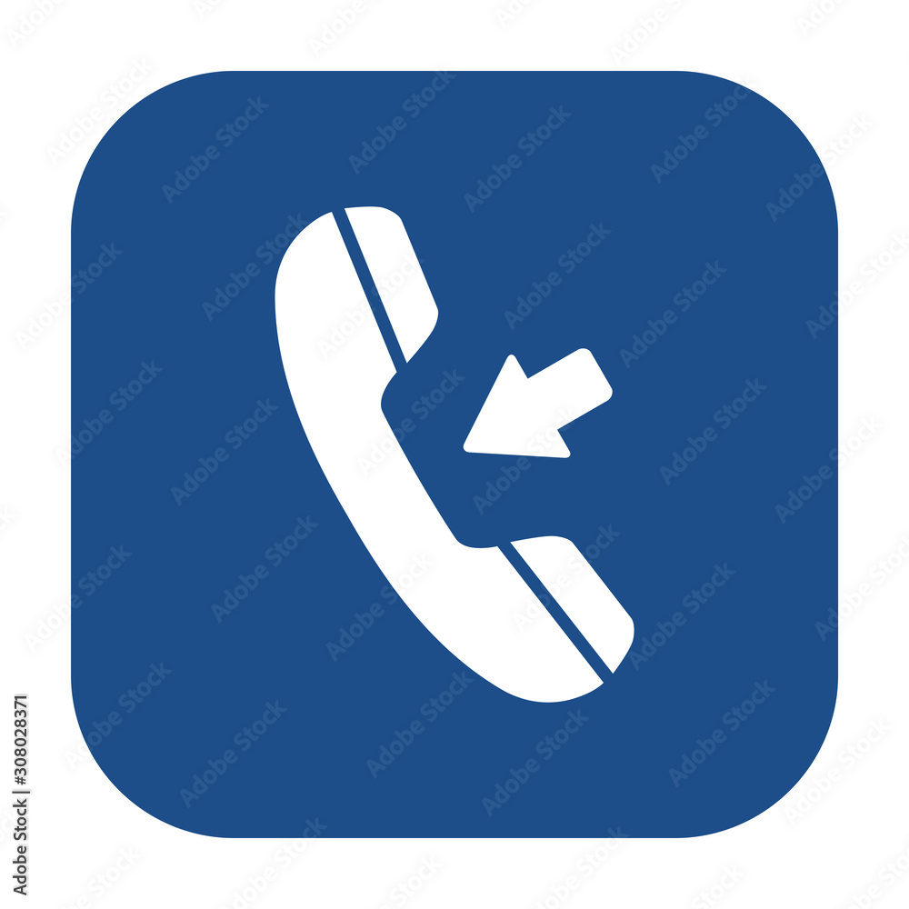Poster Blue rounded square incoming call icon, button on a white background