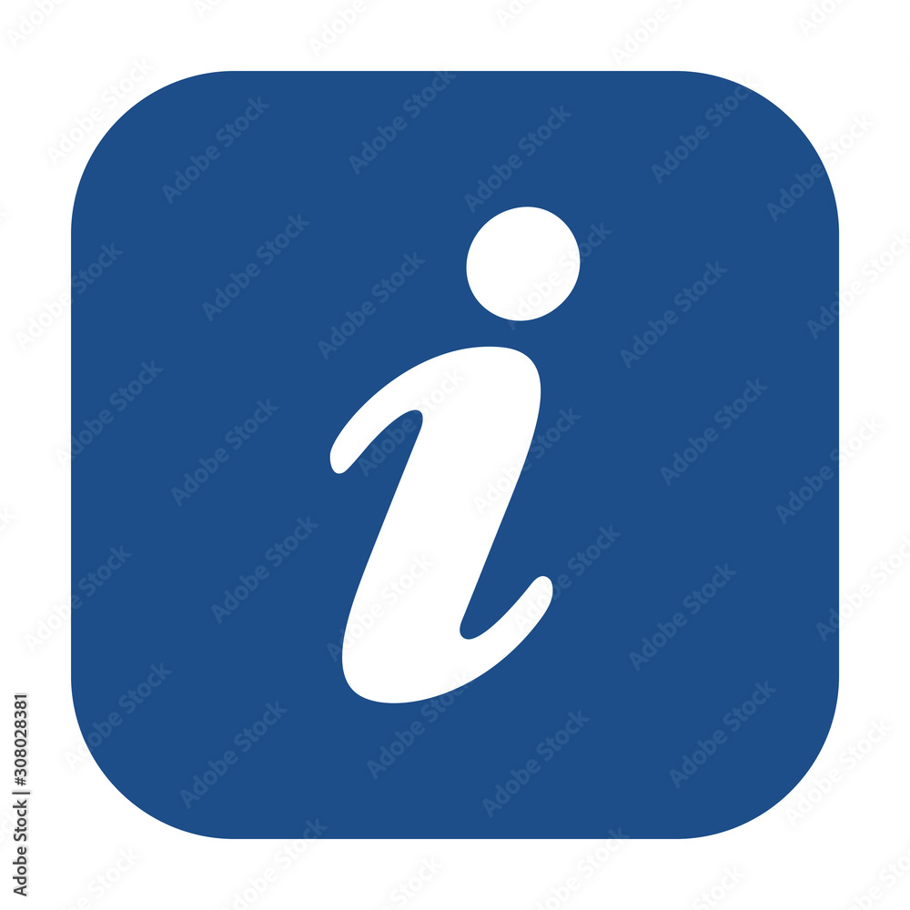 Poster blue rounded square information icon, button on a white background