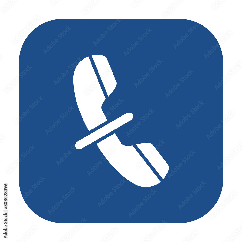 Poster blue rounded square muted phone icon, button on a white background
