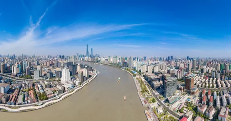 Papier peint photo autocollant rond Pont de Nanpu A panoramic view of the city along the huangpu river in Shanghai, China