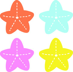 Set of colorful flat colored starfish