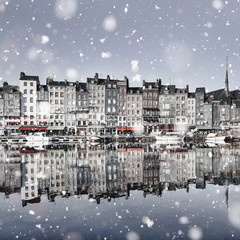 Honfleur harbour in Normandy, France in winter