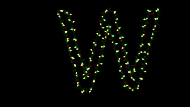 Blinking Christmas lights typeface with separate alpha channel, the character  W
