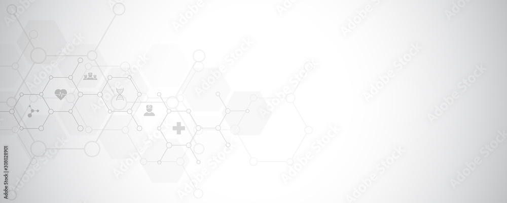 Wall mural abstract medical background with flat icons and symbols. template design with concept and idea for h