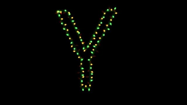 Blinking Christmas lights typeface with separate alpha channel, the character  Y