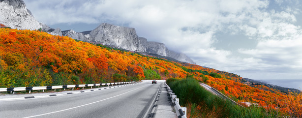 Panoramic view of the road Sevastopol - Yalta. Autumn landscape. Crimea.