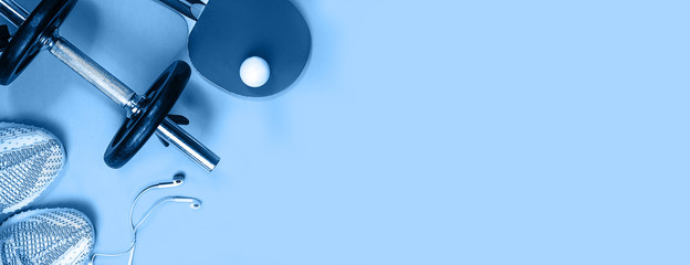 Fitness equipment and space for text.