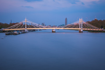 Long exposure, illuminated Albert bridge in London