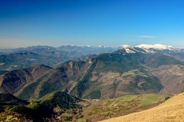 Catalan Pyrenees in the spring season (El Cadi i Peak of Pedraforca in the far distance)