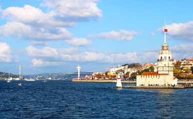 Naklejka premium view of Bosphorus and Maiden's tower in Istanbul