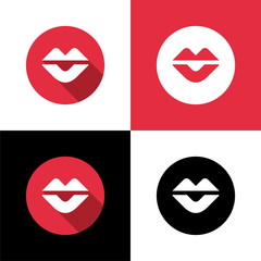 Fototapeta na wymiar Red female lips logo icon, flat design style, circle shape symbol - Vector