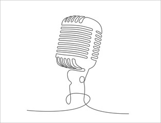 Continuous one single line drawing Retro microphone logo icon vector illustration concept