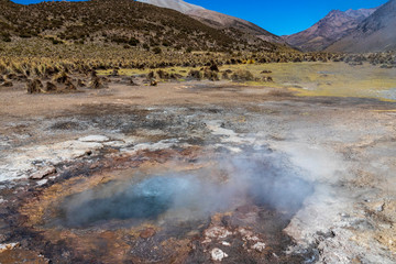 Hot spring and geyser at Sajama National Park in Bolivia