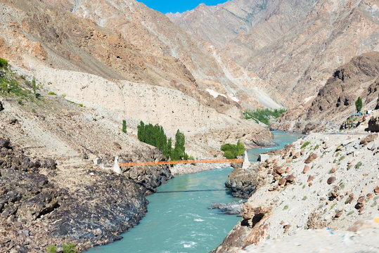 Ladakh, India - Jun 29 2019 - Indus river at Aryan Valley in Ladakh, Jammu and Kashmir, India.