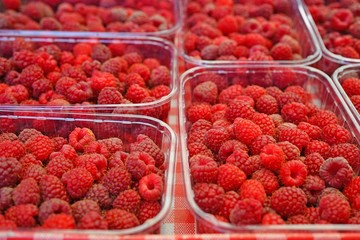 Fresh raspberries at a farmers market