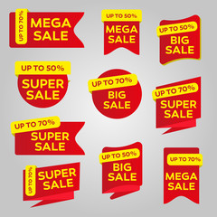 Fototapeta na wymiar Red and Yellow Shopping tags set . Sale stickers set. Sticker Set