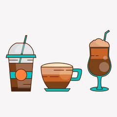 Coffee cups set - Take away frappe, cappuccino, latte