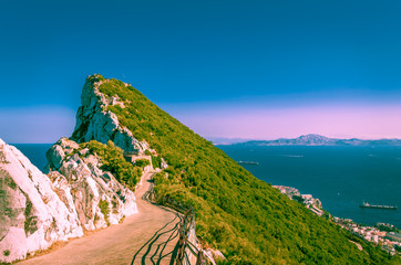 Gibraltar - The Rock of Gibraltar and View of Africa across the Sea Straight - obrazy, fototapety, plakaty