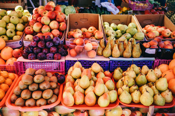 Fruit market. Lots of different fresh fruits.