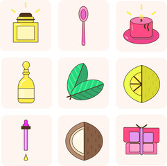Organic modern icon set of the modern apothecary or spa icon vector with natural ingredients. Salon spa design. Vector illustration