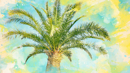 Watercolor pattern of palm tree colorful illustration