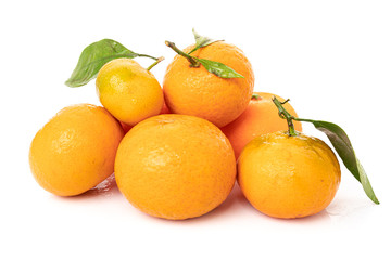 mandarins with leaf isolated on white background