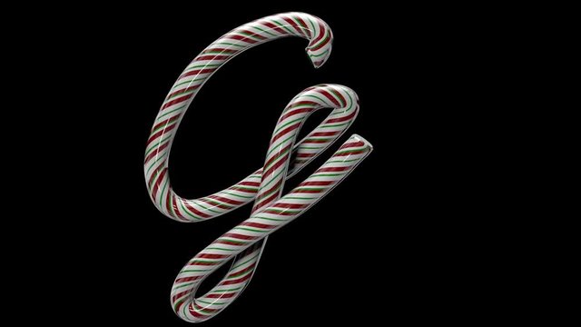 Animated Christmas candy cane typeface  with separate alpha channel the character  G