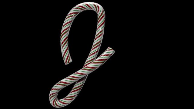 Animated Christmas candy cane typeface  with separate alpha channel the character  J