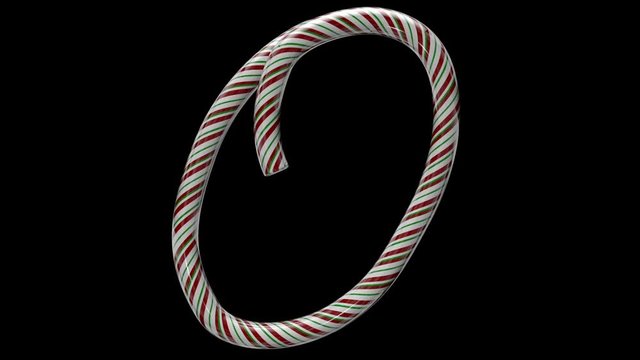Animated Christmas candy cane typeface  with separate alpha channel the character  O