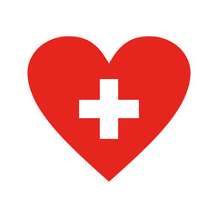 Swiss flag. Flag of  Switzerland. Heart with cross.