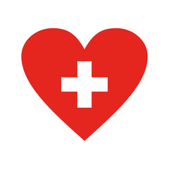 Swiss flag. Flag of  Switzerland. Heart with cross.