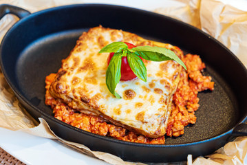 meat lasagna on the pan