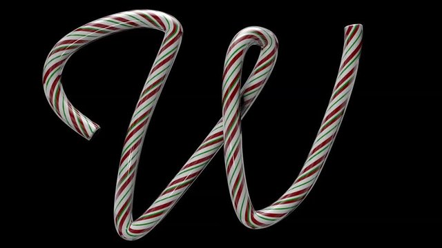 Animated Christmas candy cane typeface  with separate alpha channel the character  W