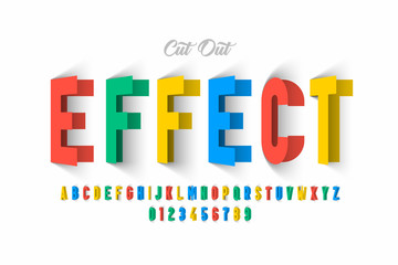 Paper cut out effect font design, alphabet letters and numbers 