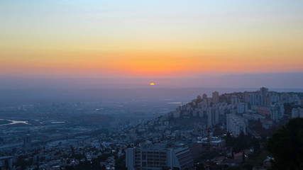 Fototapeta premium View from the Mount Carmel to City of Haifa, Harbour and Industrial Zone. Early Morning Landscape.