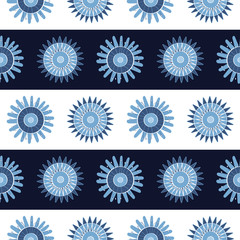 Vector Blue Flowers on a Blue and White Stripes. Background for textiles, cards, manufacturing, wallpapers, print, gift wrap and scrapbooking.