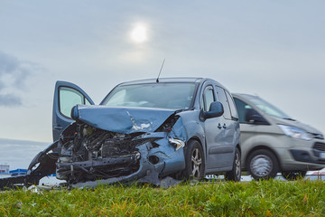 Damaged car after accident on a road